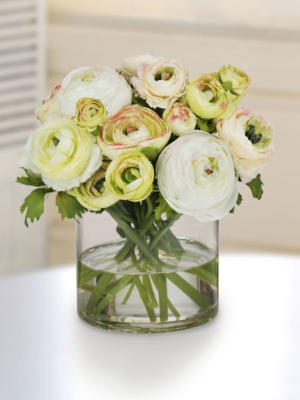 Faux Ranunculus In Vase - Green