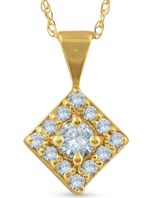 Pompeii3 1/3ct Diamond Halo Princess Framed Pendant Necklace Solid 14k Yellow Gold