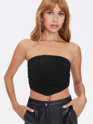 Ruched Mesh Tube Top