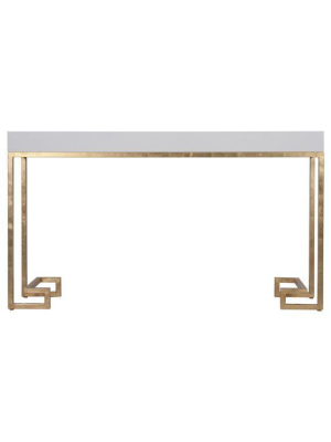 White Lacquer Console With Gold Leaf Greek Key Base