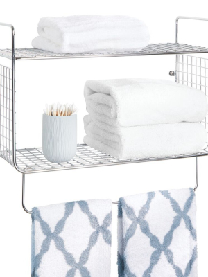 Mdesign 2 Tier Storage Organizer Bath Shelf With Towel Bar, Wall Mount