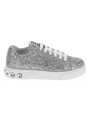 Miu Miu Crystal Embellished Glitter Sneakers