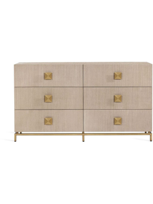 Interlude Home Gaspard 6 Drawer Chest - Latte - High Gloss Navy - Antique Brass