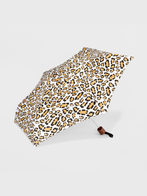 Cirra By Shedrain Leopard Print Mini Manual Compact Umbrella - White