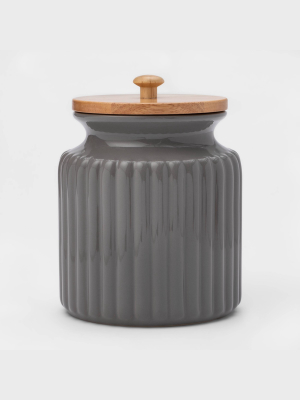 84oz Stoneware Ribbed Food Storage Canister With Wood Lid Gray - Threshold™