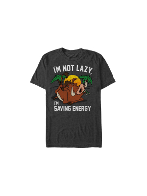 Men's Lion King Pumbaa I'm Not Lazy I'm Saving Energy T-shirt