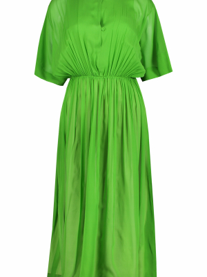 Daria Silk Voile Gathered Dress Green