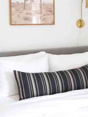 Black, White & Grey Striped Extra Long Lumbar Pillow - 14x36