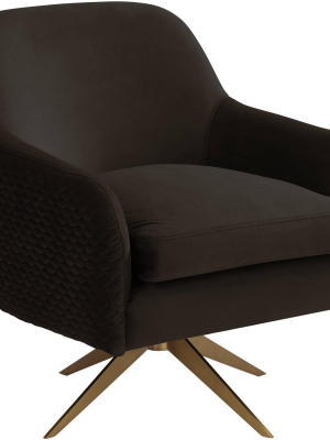 Studio 55d Ames Quilted Espresso Velvet Swivel Chair