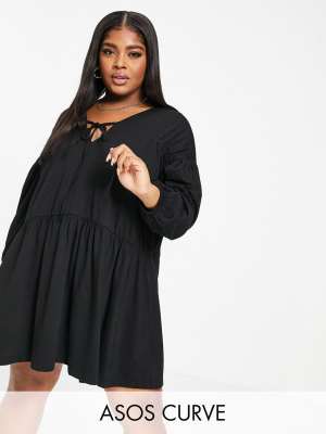 Asos Design Curve Tiered Smock Dress In Black