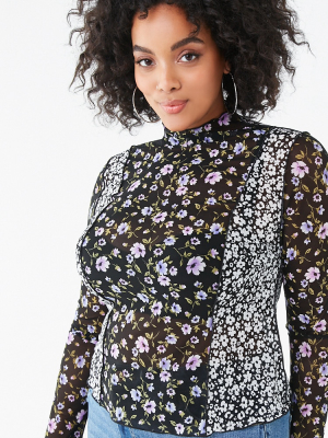 Plus Size Sheer Mesh Floral Top