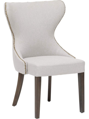 Ariana Dining Chair, Light Grey, Brass Nailheads, Set Of 2