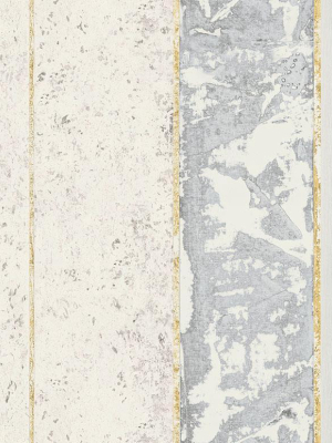 Brushwood Stripe Wallpaper In Gold, Grey, And Blue From The Transition Collection By Mayflower