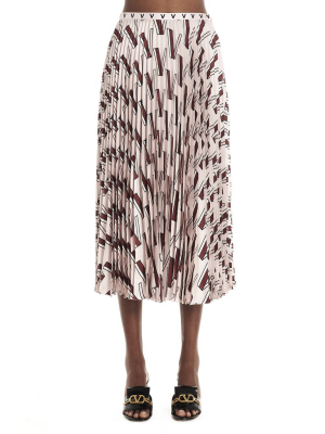 Valentino Pleated Logo Print Midi Skirt