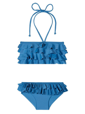 Pearl Ruffle Bikini Top & Santiago Ruffle Bikini Bottom (kids) - Dusk Blue