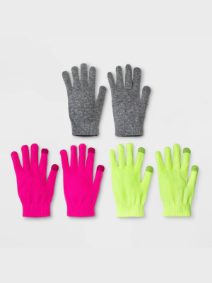 Women's 3pk Magic Gloves - Wild Fable™ Neon/pink/yellow One Size
