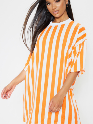 Orange Vertical Stripe Oversized Boyfriend T...