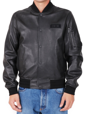 Dior Homme Logo Patched Leather Bomber Jacket