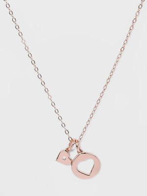 Sterling Silver Open Heart Charm Necklace - Rose Gold