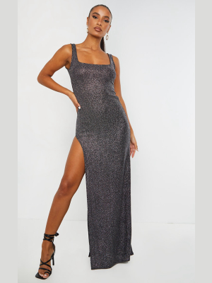 Black Glitter Split Leg Maxi Dress