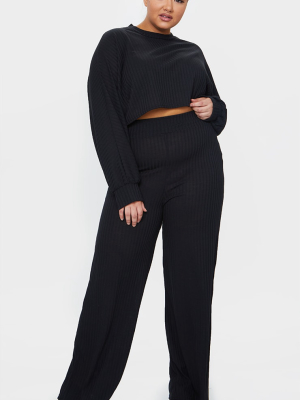 Plus Black Jumbo Rib Crop Top & Legging Set