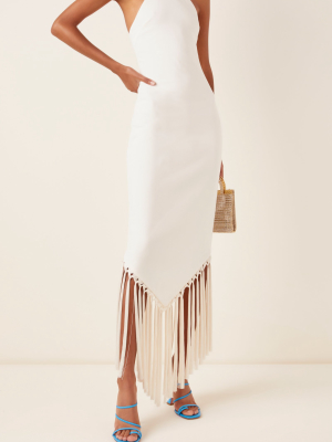 Fringed Halterneck Cotton-blend Maxi Dress