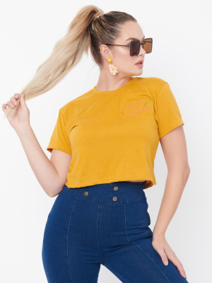 Unique Vintage Mustard Long Beach Crop Graphic Tee