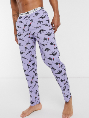 Asos Design Lounge Pajama Bottoms In Christmas Dinosaur Print