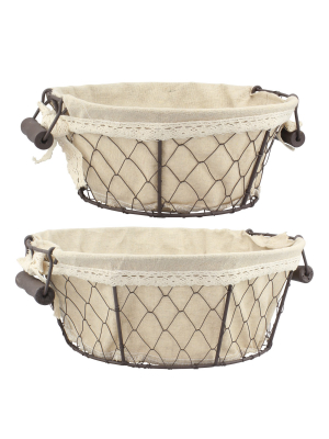 Wire Baskets With Fabric Brown 2pk - Off White - Stonebriar