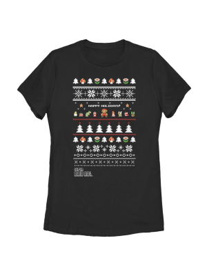 Women's Nintendo Ugly Christmas Super Mario Happy Holidays T-shirt