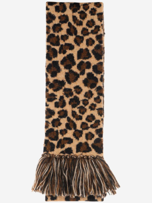 Alanui Animal Pattern Fringed Scarf