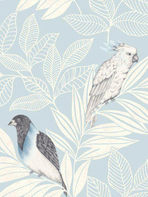 Paradise Island Birds Wallpaper In Blue Oasis And Ivory From The Boho Rhapsody Collection By Seabrook Wallcoverings