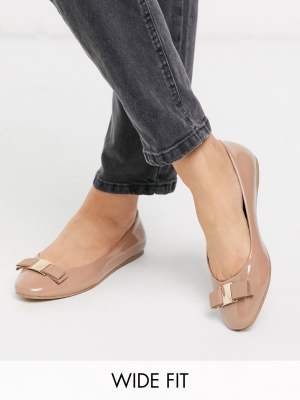Asos Design Wide Fit Lucy Bow Ballet Flats In Beige