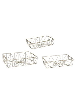 Transpac Metal 16 In. Gold Seasonal Geometric Basket Set Of 3