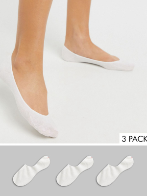 Monki 3 Pack Invisible Footsie Socks In White