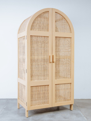 Lemari Teak And Cane Wardrobe - Ivory