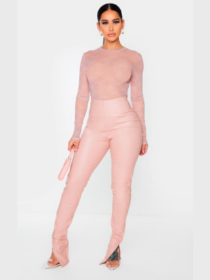 Shape Pink Croc Embossed Pu Split Hem Pants