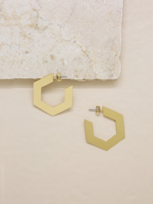 Flat Pentagon Hoop Gold Earrings