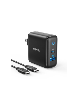 Anker 2-port Powerport 33w Power Delivery Wall Charger (with 6' Powerline Ii Usb-c To Usb-c Cable) - Black