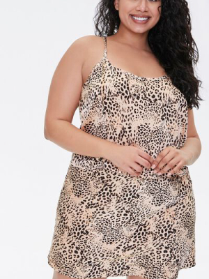 Plus Size Satin Animal Print Mini Skirt