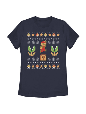 Women's Nintendo Ugly Christmas Mario Question T-shirt