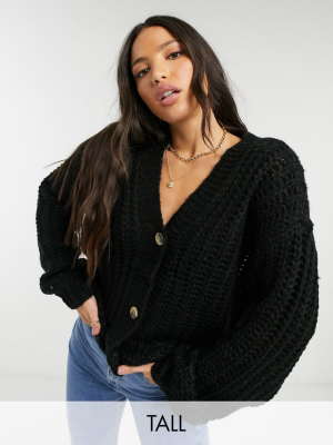 Noisy May Tall Cable Knit Cardigan In Black