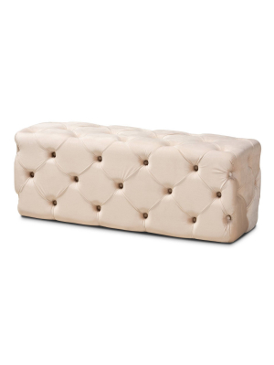 Jasmine Velvet Upholstered Button Tufted Bench Ottoman Beige - Baxton Studio