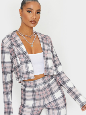 Pink Check Print Cropped Blazer