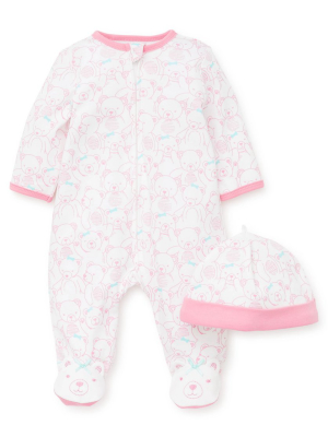 Girl Teddy Footed One-piece And Hat