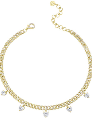 Mini Link Heart Diamond Drop Necklace - Yellow Gold