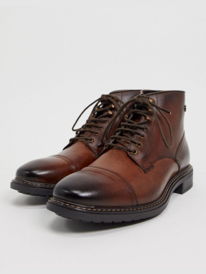 Base London Conrad Toe Cap Boots In Brown Leather