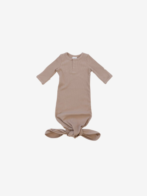 Organic Cotton Rib Knotted Baby Gown - Pale Pink