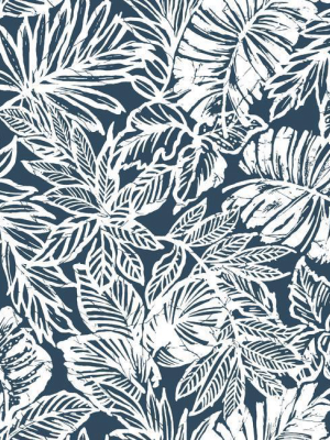 Batik Tropical Leaf Peel & Stick Wallpaper In Blue By Roommates For York Wallcoverings