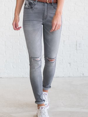 Girl Gang Gray Distressed Kancan Jeans